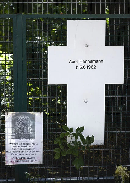 Germany, Berlin, Mitte, memorial to an East German named Axel Hannamann killed trying to