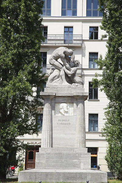 Germany, Berlin, Mitte, Statue of Rudolf Virchow in Karlplatz