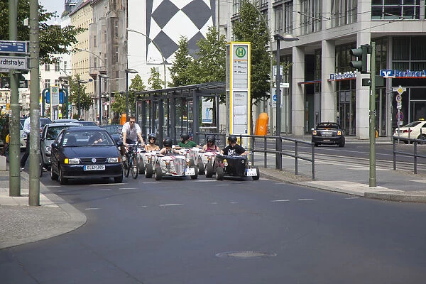 Germany, Berlin, Mitte, Tour of city in minature drag racing cars