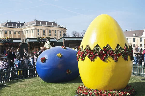 Giant painted Easter eggs at entrance of the Easter Market at the Schonbrunn Palac