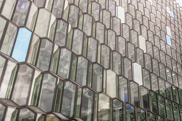 Glass front exterior of Harpa Concert Hall and Conference Centre, Reykjavik, Iceland