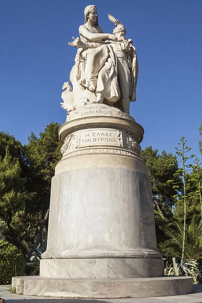 Greece, Attica, Athens, Lord Byron statue by French sculptors Henri-Michel Chapu and Alexandre Falguiere, National Gardens