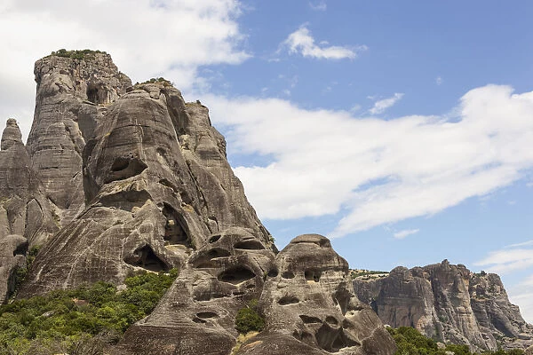 Greece, Meteora, Rock formation with caves