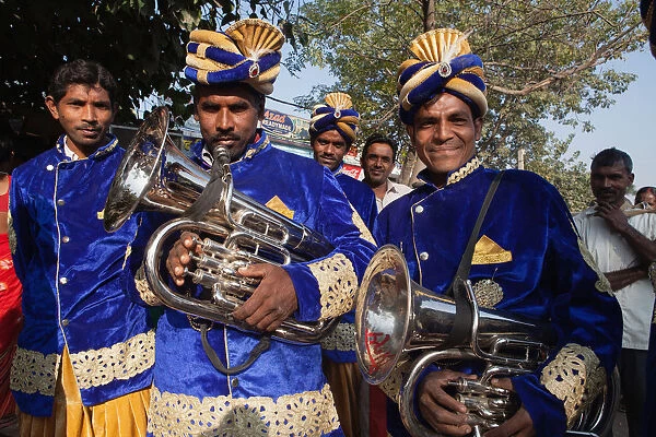 India, Bihar, Bodhgaya, Tuba players from a Band in Bodh