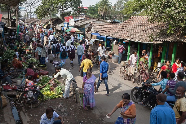 India, West Bengal, Kolkata, The market street in the Garia district