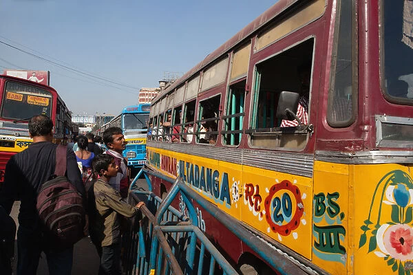 India, West Bengal, Kolkata, Public buses at Howrah Bus Station