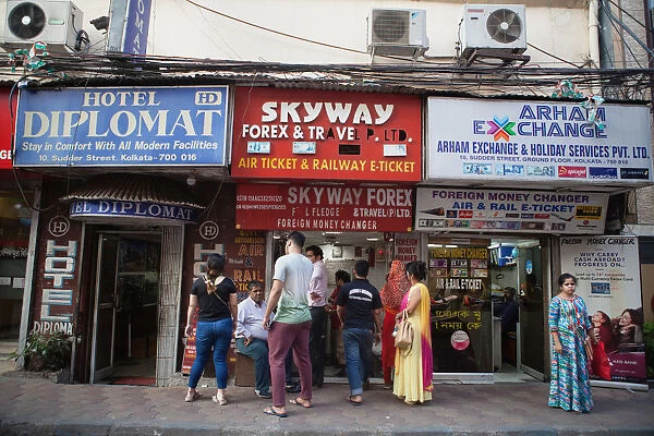 India, West Bengal, Kolkata, Travel agents, money changers, and hotels on Sudder Street