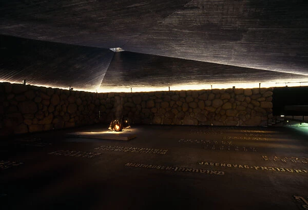 Israel, Jerusalem, Yad Vashem Holocaust memorial and museum interior with eternal flame