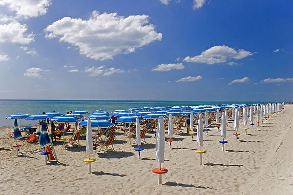 ITALY 1. South Italy /  Puglia /  Metaponto. Coloured umbrellas