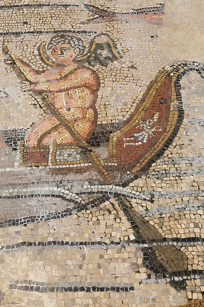 Italy, Friuli Venezia Giulia, Aquileia, mosaic detail of Apostle angels fishing