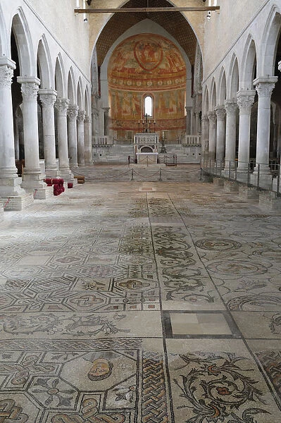 Italy, Friuli Venezia Giulia, Aquileia, Basilica interior with Roman mosaic floor