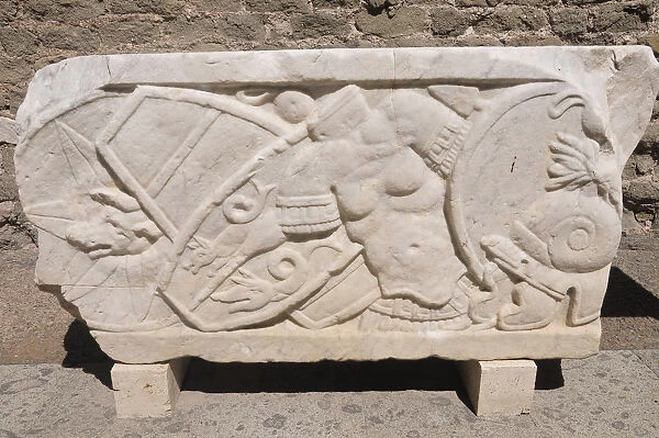 Italy, Lazio, Rome, Via Appia Antica, Tomb of Cecilia Metella, sarcophagus detail