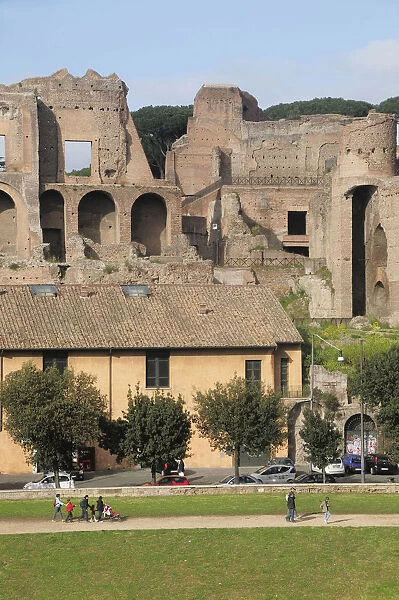 Italy, Lazio, Rome, Aventine Hill, Circus Maximus, view across Circus Maximus to the Palatine