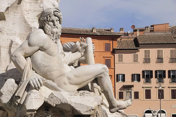 Italy, Lazio, Rome, Centro Storico, Piazza Navona, fountain detail, Berninis Fontana dei Quattro Fiumi