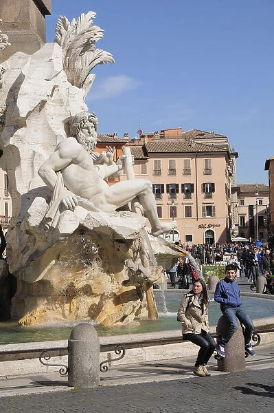 Italy, Lazio, Rome, Centro Storico, Piazza Navona, Fontana dei Quattro Fiumi
