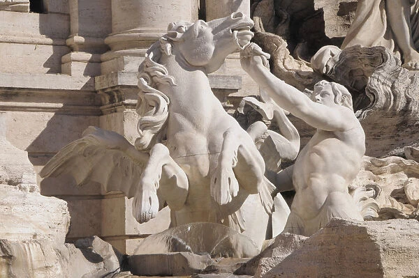 Italy, Lazio, Rome, Centro Storico, Trevi Fountain, statue & fountain detail