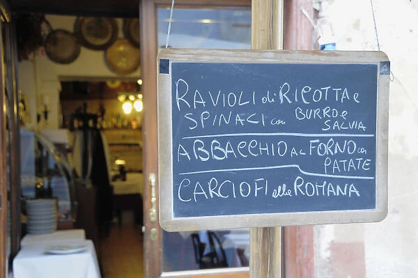 Italy, Lazio, Rome, Centro Storico, Via Giulia, cafe menu board