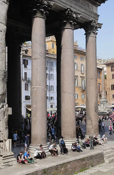 Italy, Lazio, Rome, Centro Storico, Pantheon, portico with buildings on Piazza della Rotonda behind