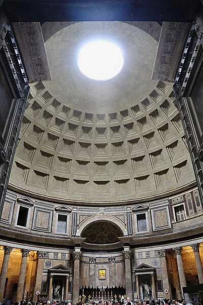 Italy, Lazio, Rome, Centro Storico, Pantheon, looking through the doorway with light streaming through the oculus