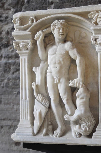 Italy, Lazio, Rome, Esquiline Hill, Terme di Diocleziano, sarcophagus detail