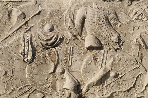Italy, Lazio, Rome, Fori Imperiali, Trajans Column detail of bas relief