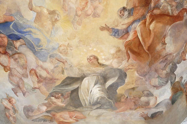 Italy, Lazio, Rome, Northern Rome, Piazza del Popolo, church of Santa Maria del Popolo, ceiling fresco