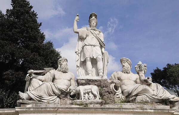 Italy, Lazio, Rome, Northern Rome, Piazza del Popolo, fountain statuary