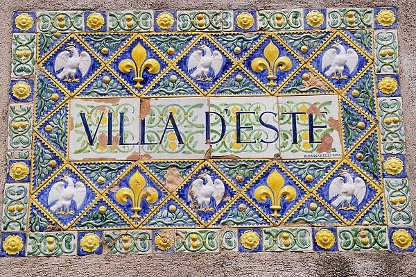 Italy, Lazio, Rome, Tivoli, Villa D Este ceramic sign