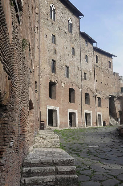 Italy, Lazio, Rome, Trajans Market, restored buildings & cobbled streets