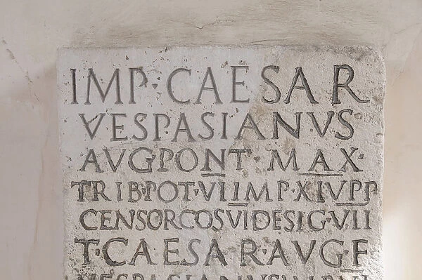 Italy, Lazio, Rome, Trastevere, inscription on the wall of church of Santa Cecilia