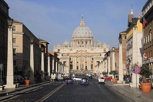 Italy, Lazio, Rome, Vatican City, Via della Conciliazone with St Peters Basilica in distance