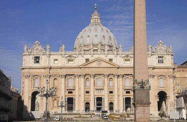 Italy, Lazio, Rome, Vatican City, St Peters Square, obelisk & St Peters Basilica