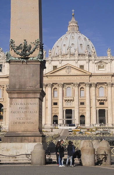 Italy, Lazio, Rome, Vatican City, St Peters Square, obelisk & St Peters Basilica
