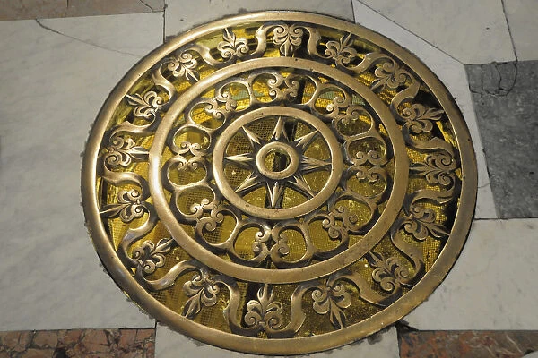 Italy, Lazio, Rome, Vatican City, St Peters Square, St Peters Basilica, brass marker in the nave