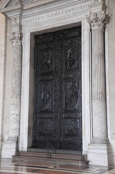 Italy, Lazio, Rome, Vatican City, St Peters Square, St Peters Basilica, bronze doors