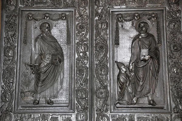 Italy, Lazio, Rome, Vatican City, St Peters Square, St Peters Basilica, bronze door panels