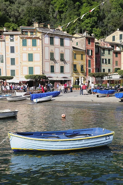Italy, Liguria, Portofino, bay with boats & waterside view