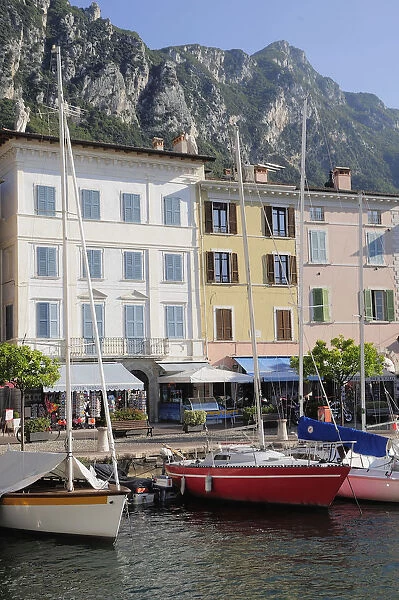 Italy, Lombardy, Lake Garda, Gargnano, harbour & waterfront buildings