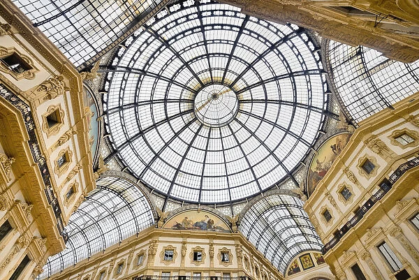 Italy, Lombardy, Milan. Galleria Vittorio Emanuele, Looking upwards towards the dome