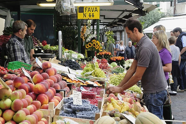 Italy, Trentino Alto Adige, Bolzano, Market stall on Piazza Erbe