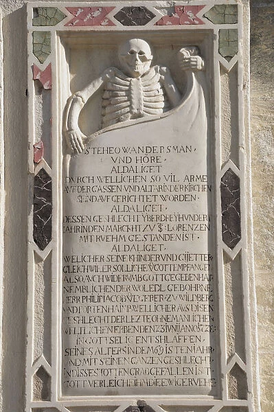 Italy, Trentino Alto Adige, San Lorenzo, grave plaque on parish church of San Lorenzo
