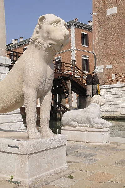 Italy, Veneto, Venice, Arsenale, stone lions at the Arsenale