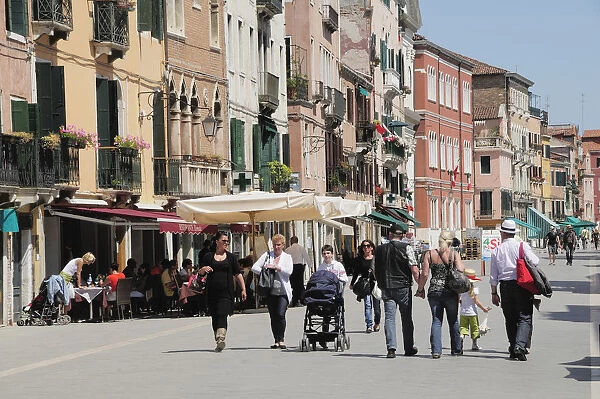 Italy, Veneto, Venice, cafes & street scene on Via Garibaldi