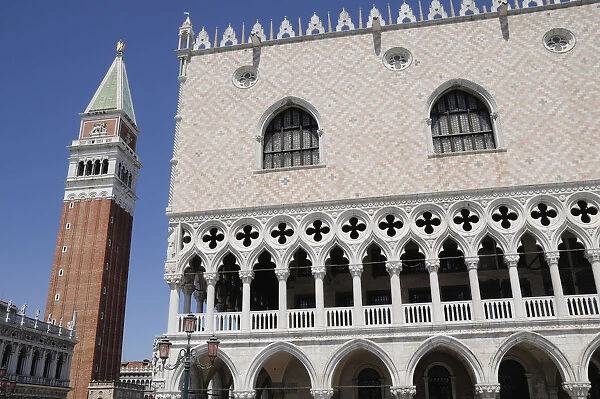 Italy, Veneto, Venice, Palazzo Ducale with Campanile, Piazza San Marco