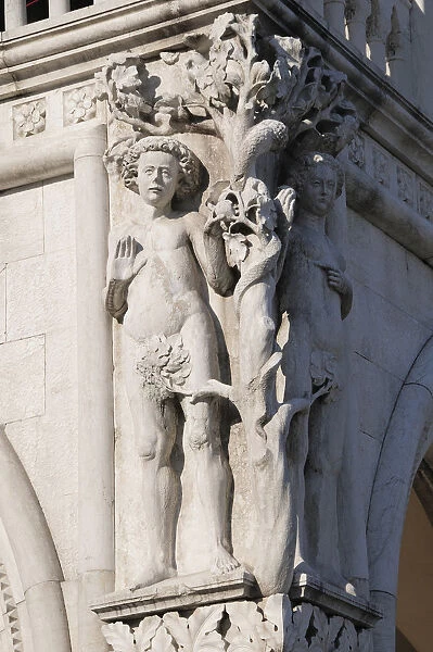 Italy, Veneto, Venice, relief of Adam & Eva, Palazzo Ducale