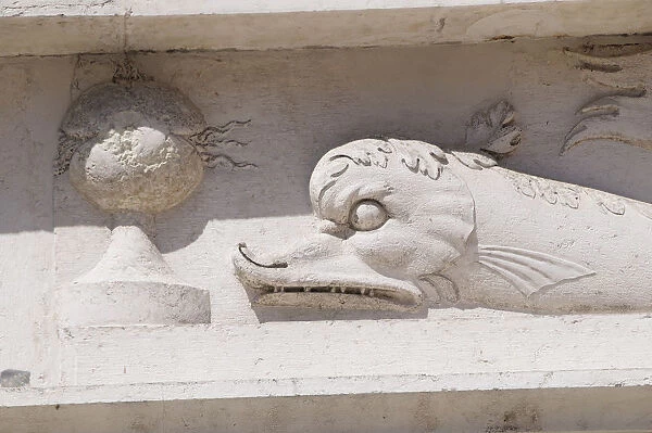 Italy, Veneto, Venice, Scuola San Giorgio degli Schiavoni fish relief detail