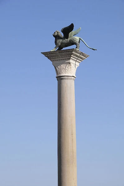 Italy, Veneto, Venice, The winged Lion of Saint Mark on the column of San Marco in the