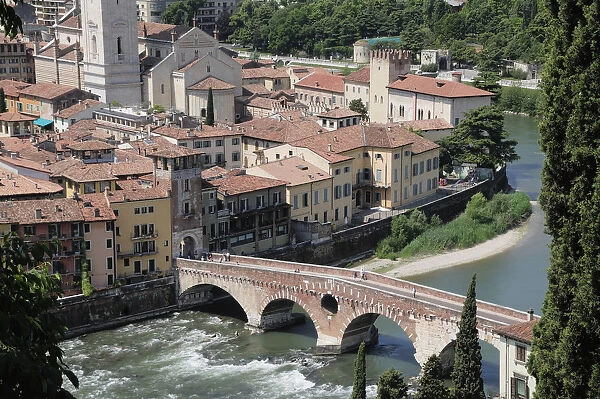 Italy, Veneto, Verona, city views from Teatro Romano of Ponte Pietra
