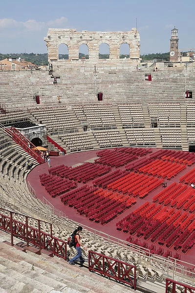 Italy, Veneto, Verona, Interior of Arena with seating set up