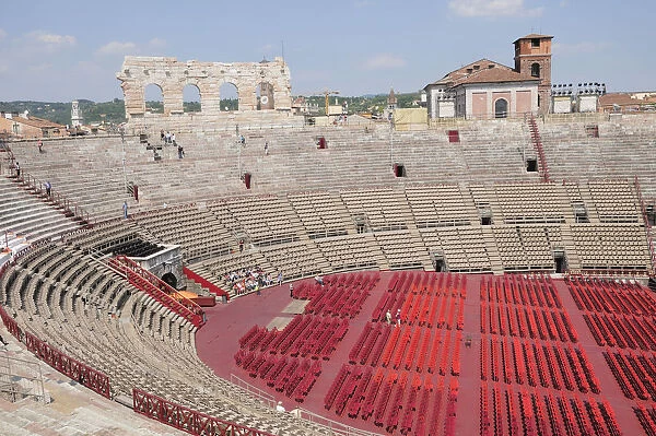 Italy, Veneto, Verona, Interior of Arena with seating set up